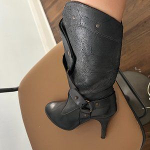 RARE diesel black leather cowboy boots 38